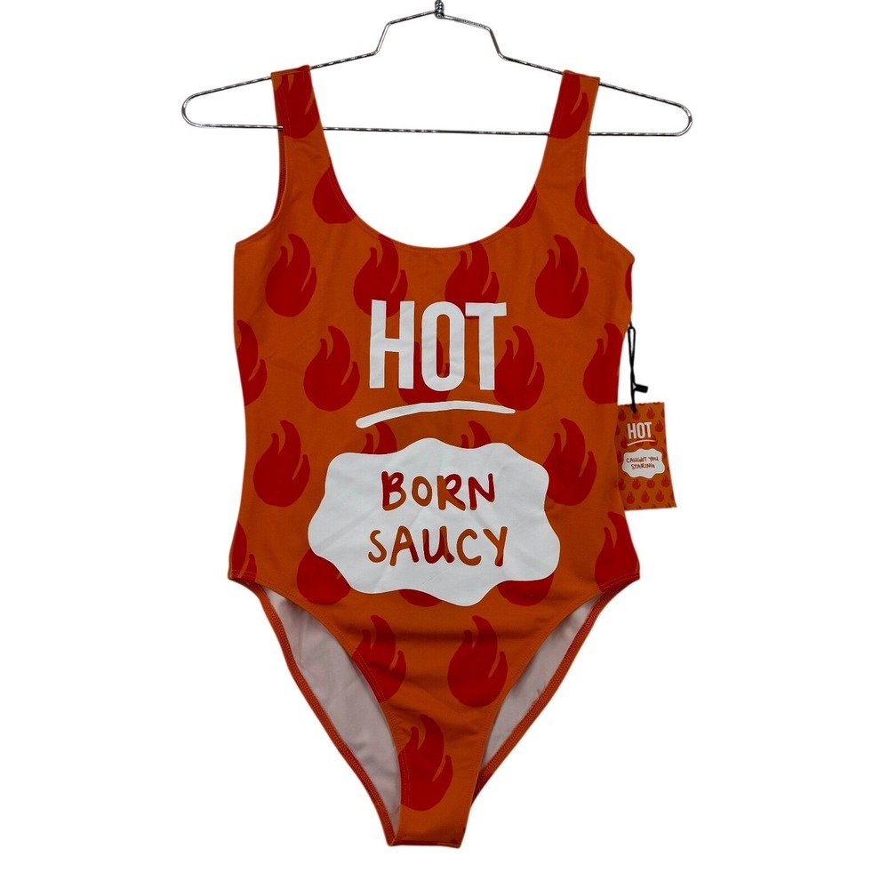 Forever 21 Taco Bell Bodysuit Womens S Orange NWT Hot Born Saucy Flame Print